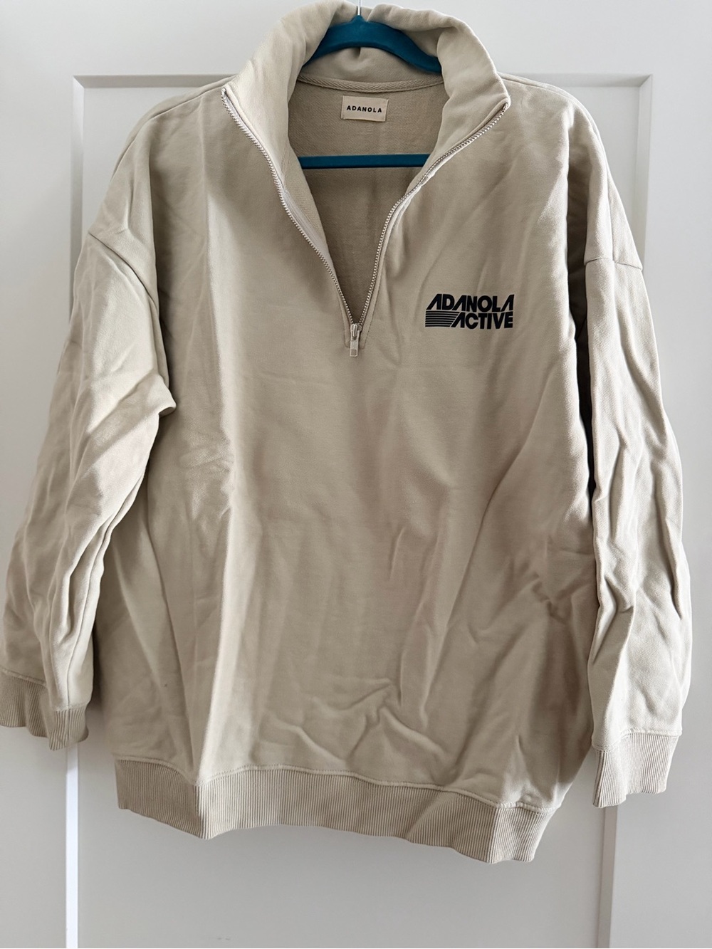 Adanola Retro Sports Oversized Funnel Neck Sweatshirt in Stone